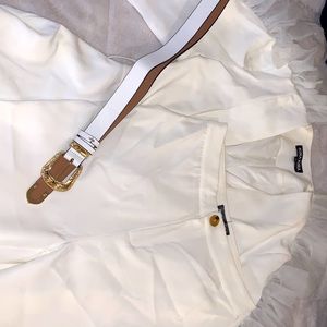 White Pantsuit Set with matching Blazer and Belt